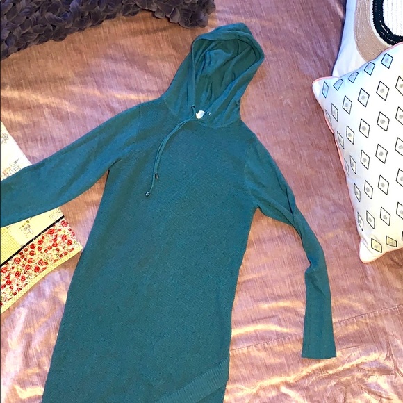Hooded teal sweater dress